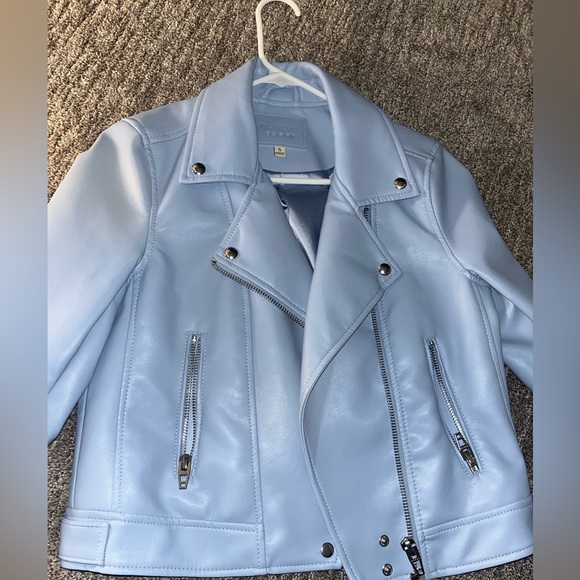 Light blue faux leather biker jacket - Picture 3 of 3
